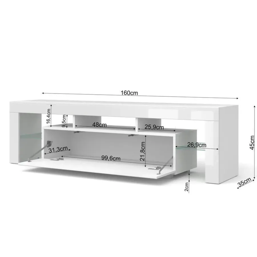 Tv Meubels-Homlando Panama TV-meubel 160 x 45 x 35 cm Glanzend witte fronten zonder verlichting