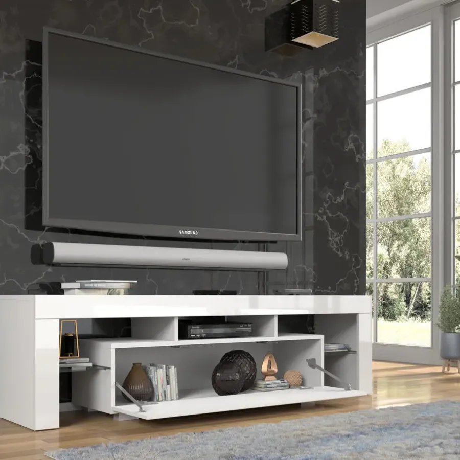 Tv Meubels-Homlando Panama TV-meubel 160 x 45 x 35 cm Glanzend witte fronten zonder verlichting