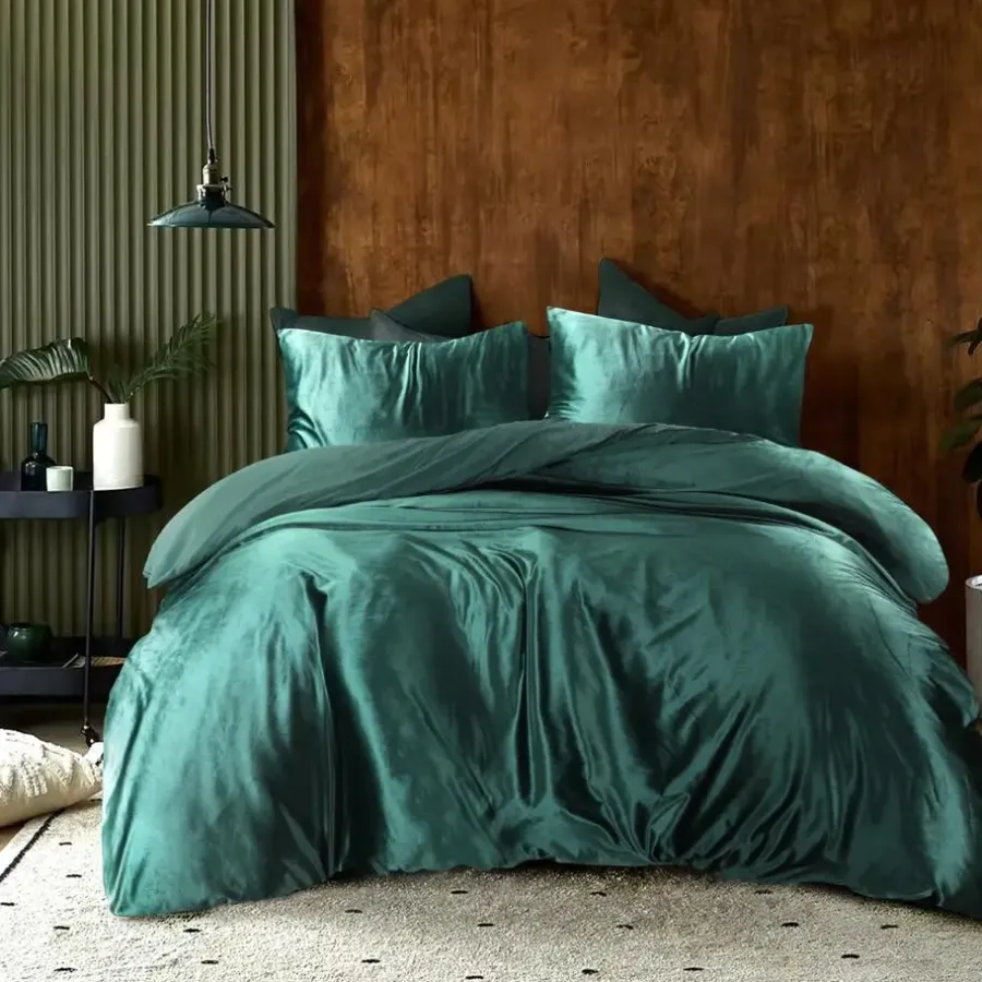 2-Persoons Dekbedovertrekken-Papillon dekbedovertrek Uni Velvet - 200x200/220 cm - Groen