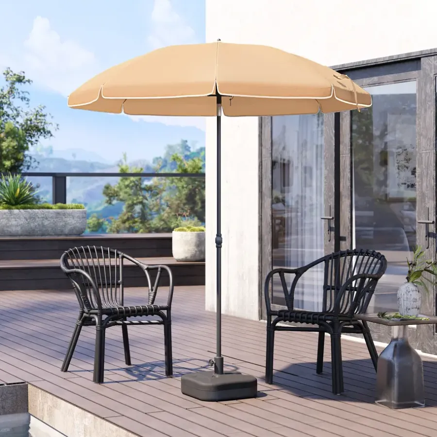 Parasols-ACAZA Parasol 180 cm diameter, rond / achthoekige strandparasol kantelbaar - taupe
