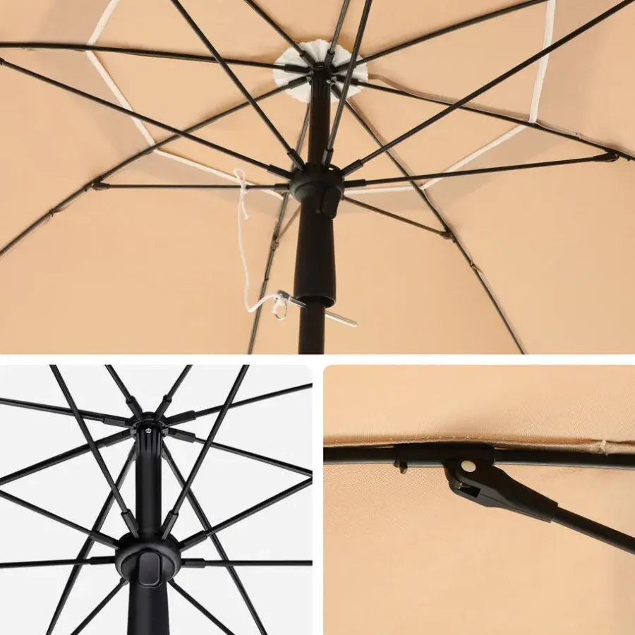 Parasols-ACAZA Parasol 180 cm diameter, rond / achthoekige strandparasol kantelbaar - taupe
