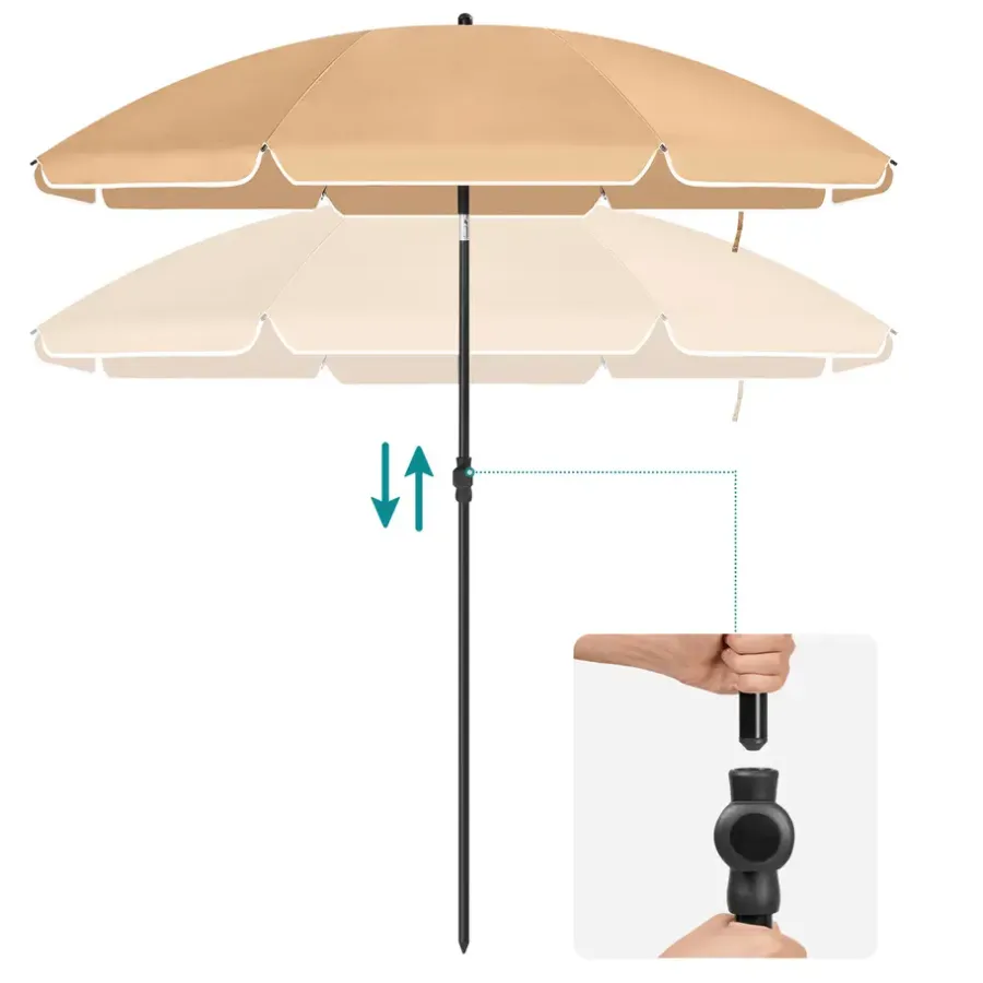 Parasols-ACAZA Parasol 180 cm diameter, rond / achthoekige strandparasol kantelbaar - taupe
