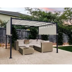 Terrasoverkappingen-Beliani PARGA - Tuinpaviljoen - Beige - Polyester