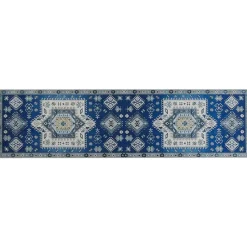 Beliani PARVAKADLI - Laagpolig vloerkleed - Blauw - 80 x 300 cm - Polyester