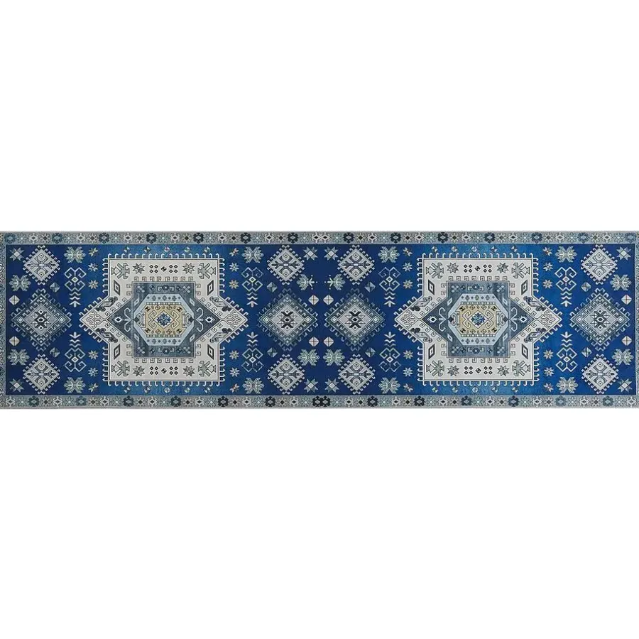 Beliani PARVAKADLI - Laagpolig vloerkleed - Blauw - 80 x 300 cm - Polyester