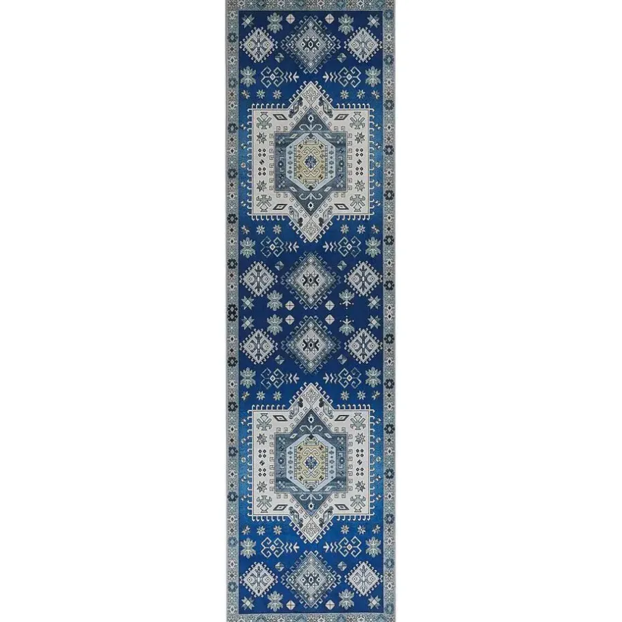 Beliani PARVAKADLI - Laagpolig vloerkleed - Blauw - 80 x 300 cm - Polyester