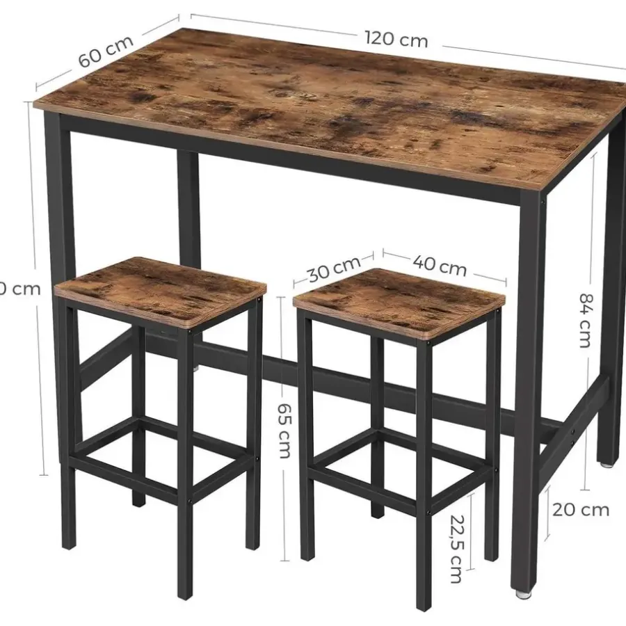 Bartafels-Parya - Vasagle - Bartafel Set - 120x60x90 - Donkerbruin