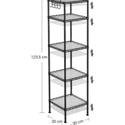 Hoge Kasten-Parya Home - Badkamerrek 5 platen en haken zwart