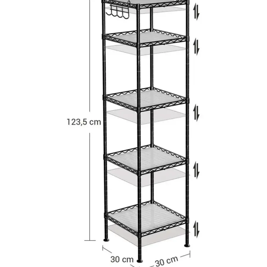 Hoge Kasten-Parya Home - Badkamerrek 5 platen en haken zwart