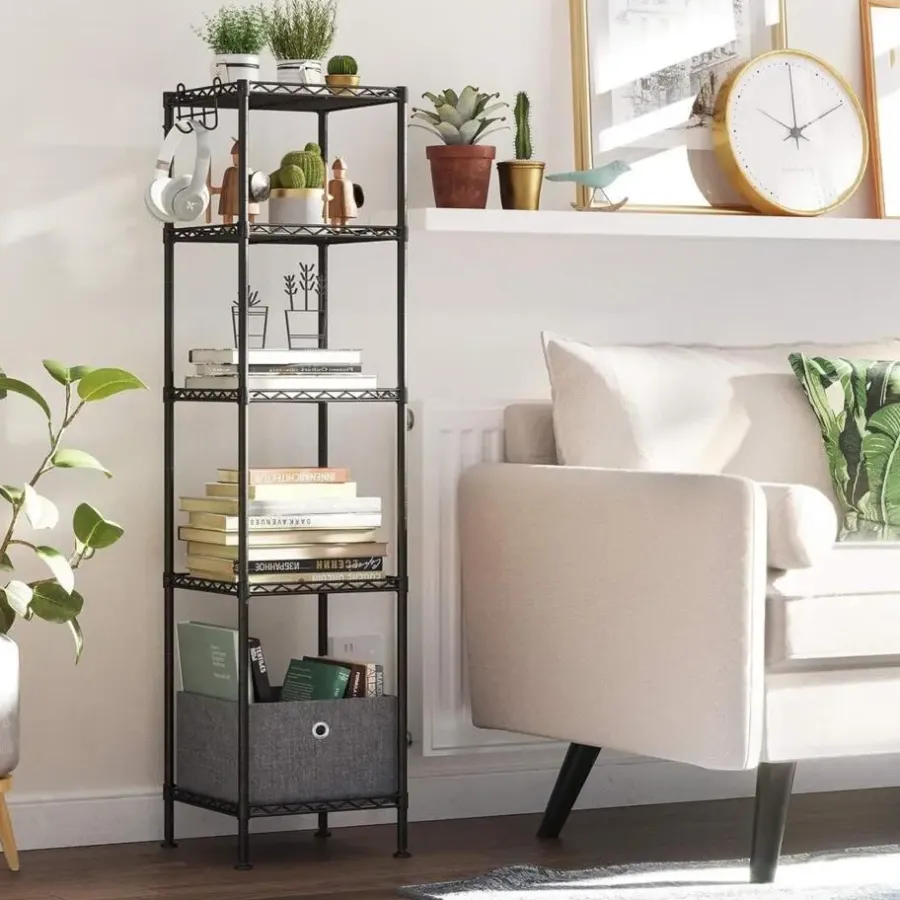 Hoge Kasten-Parya Home - Badkamerrek 5 platen en haken zwart