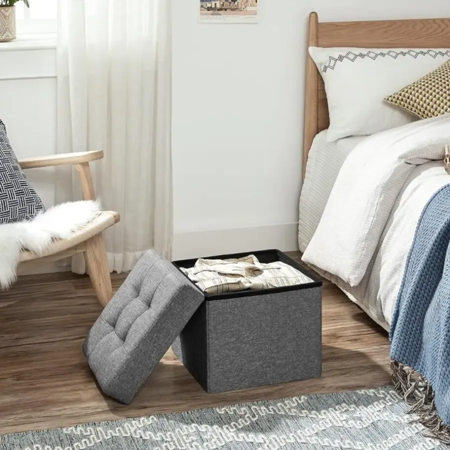 Poefen-Parya Home - Grijze Poef - Hocker - Donkergrijs