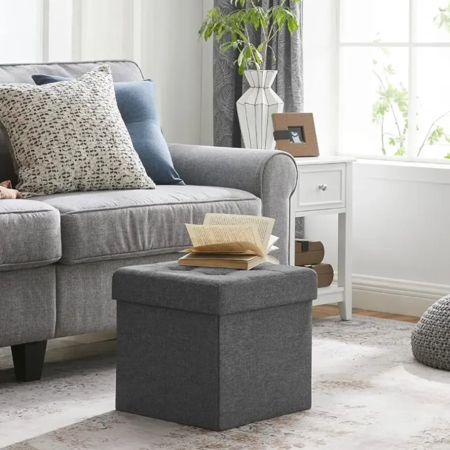 Poefen-Parya Home - Grijze Poef - Hocker - Donkergrijs