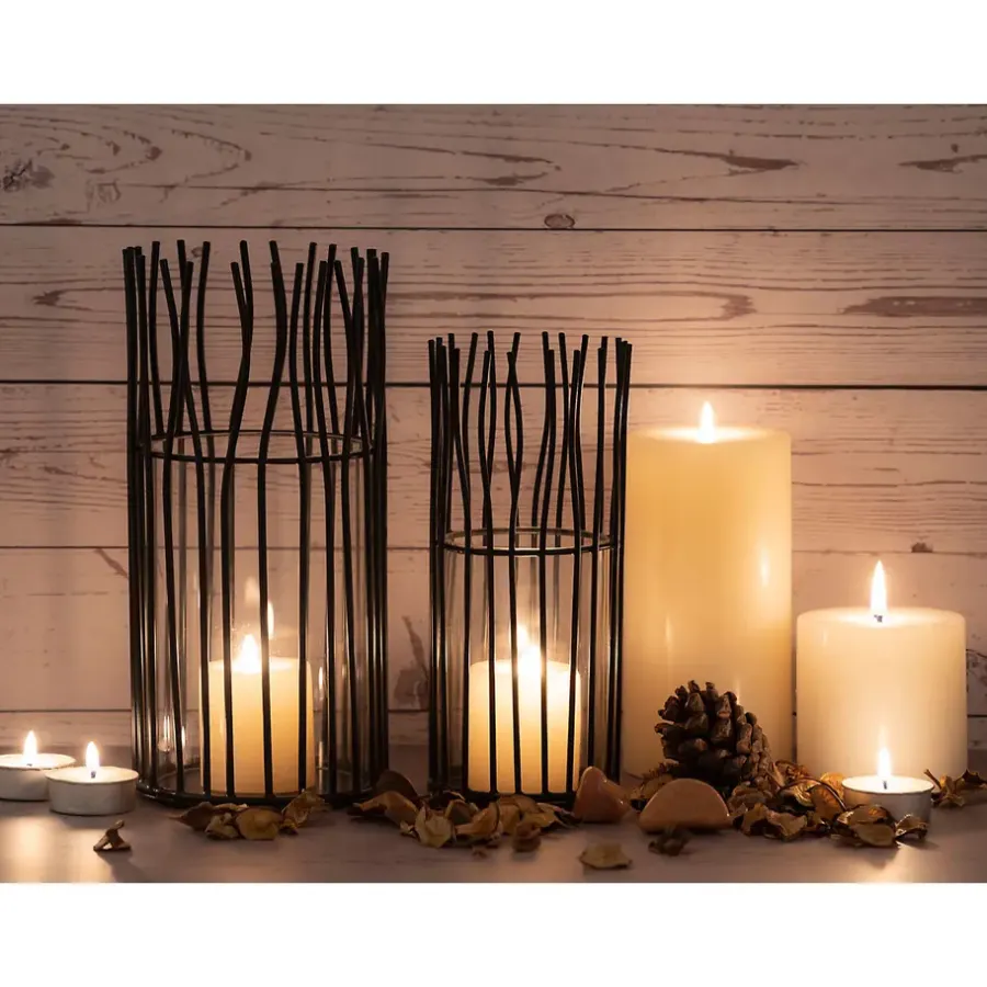 Kandelaars En Windlichten-Parya Home - Lantaarnset 2-delige Loft zwarte of zilveren kandelaar lantaarns