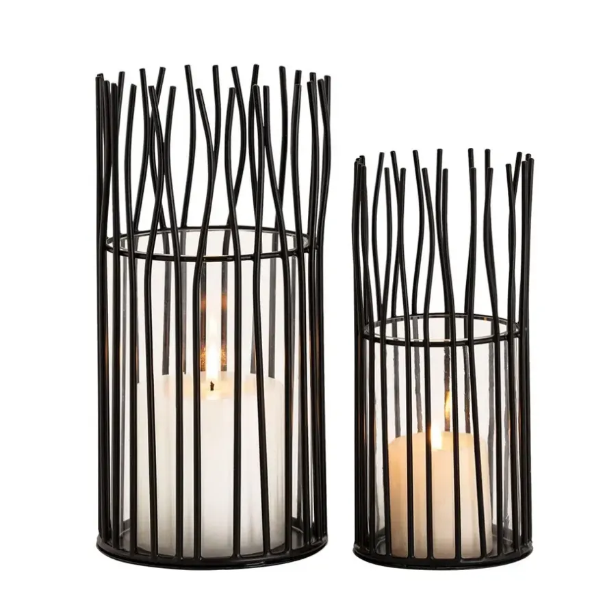 Kandelaars En Windlichten-Parya Home - Lantaarnset 2-delige Loft zwarte of zilveren kandelaar lantaarns