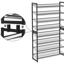 Kledingopbergers-Songmics Parya Home - Schoenenrek met 8 roosters - Metaal - Zwart
