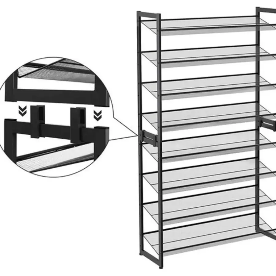 Kledingopbergers-Songmics Parya Home - Schoenenrek met 8 roosters - Metaal - Zwart