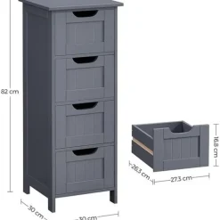 Hoge Kasten-Bobbel Home Parya Home - Smalle Ladekast - 4 Lades - Hout - Grijs