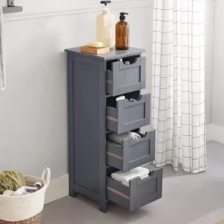 Hoge Kasten-Bobbel Home Parya Home - Smalle Ladekast - 4 Lades - Hout - Grijs