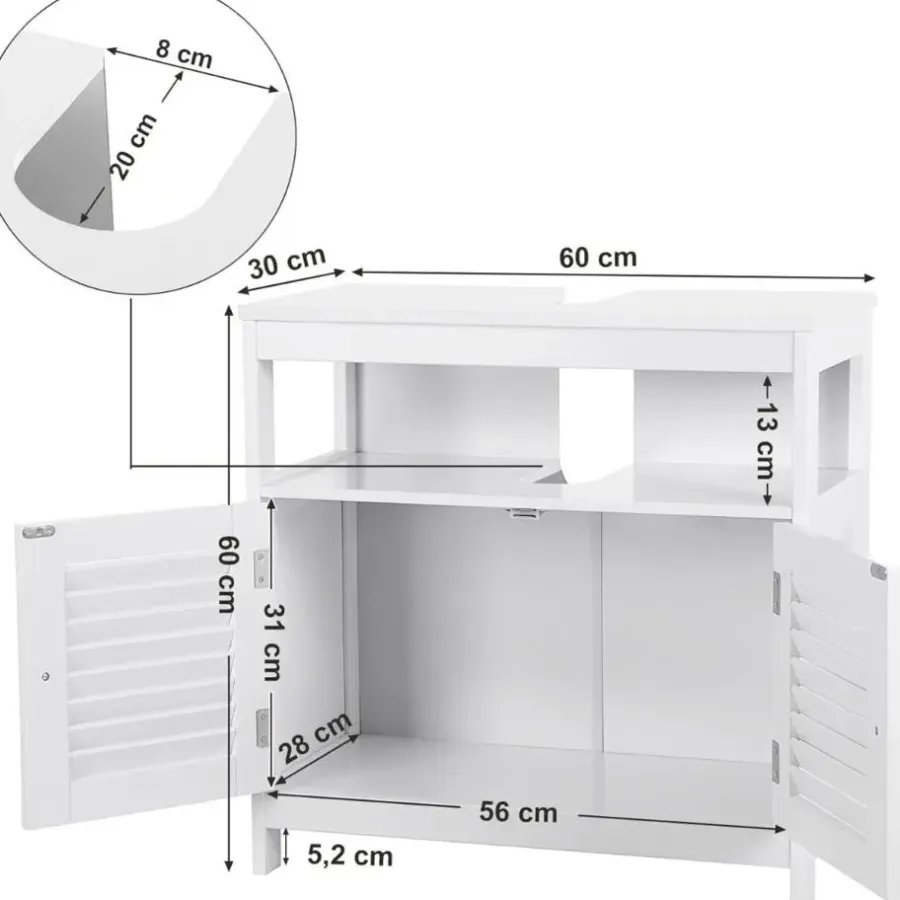 Bobbel Home Parya Home - Wastafelonderkast -Badkamerkast - 2 Deuren - Wit
