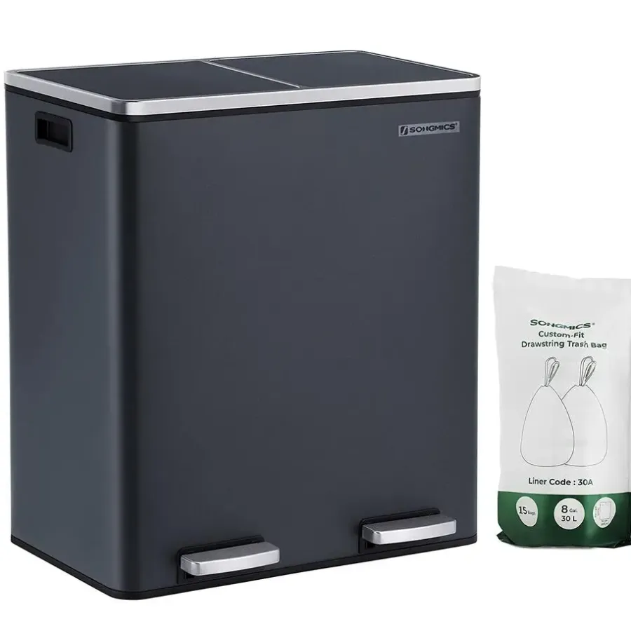 Parya Home - Zwarte Prullenbak - 2 x 30 Liter - Roestvrij Staal