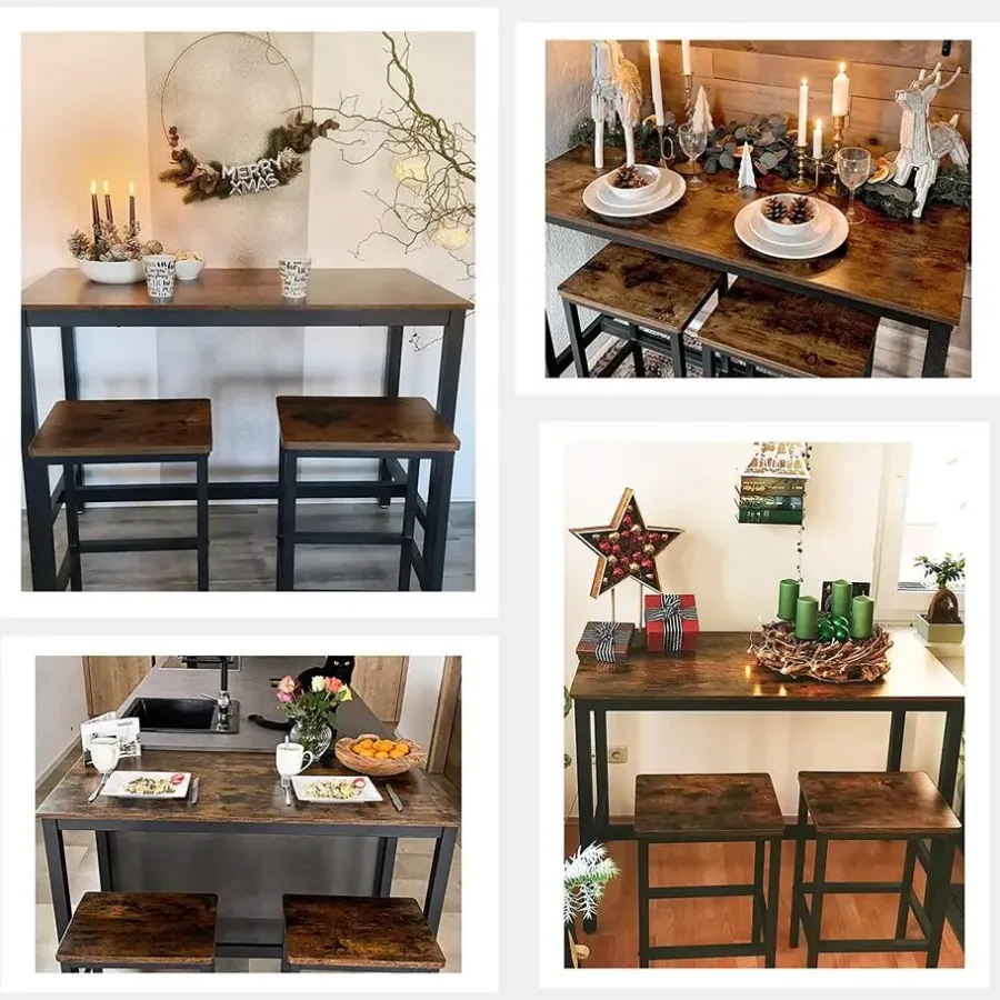 Bartafels-Parya Home Bartafel Set - Bartafel incl. twee barstoelen - Industrieel - Vintage