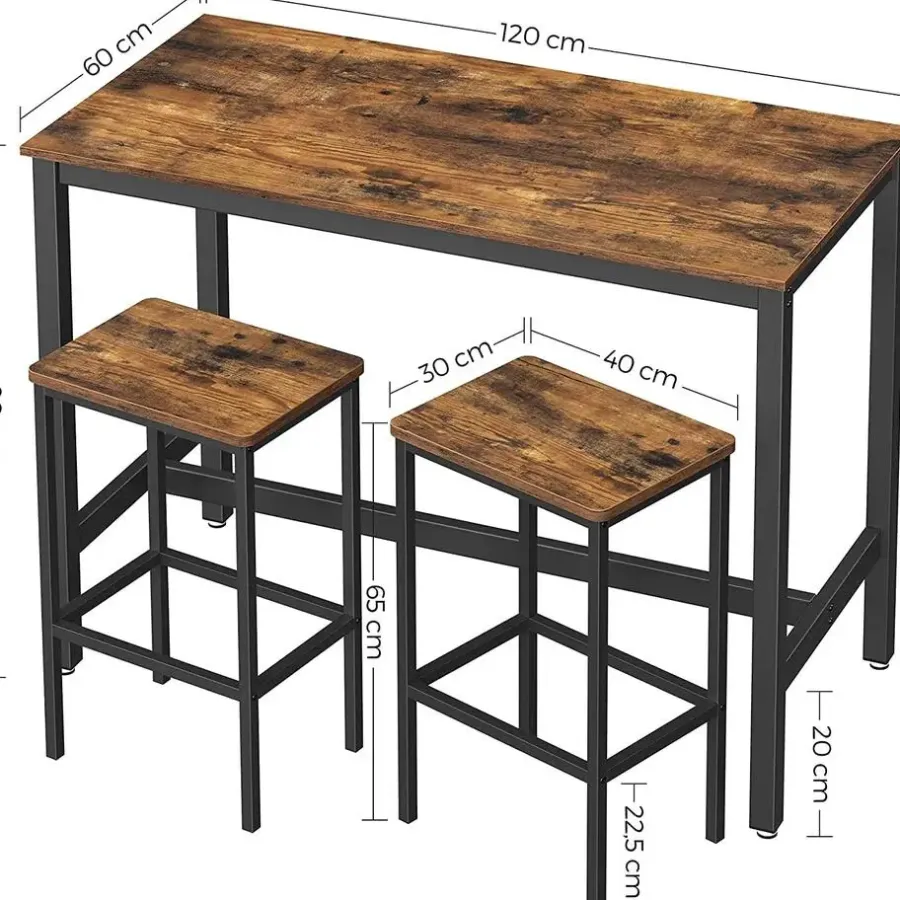 Bartafels-Parya Home Bartafel Set - Bartafel incl. twee barstoelen - Industrieel - Vintage