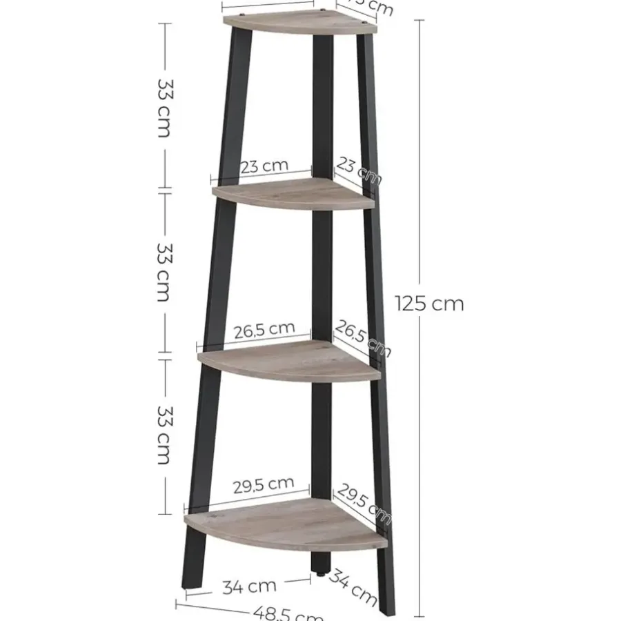 Parya Home hoekplank - 4 planken - industrieel - grijs-zwart