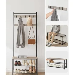 Kapstokken-Parya Home 3-in-1 Kapstok met Schoenenrek – Entreekast met bankje