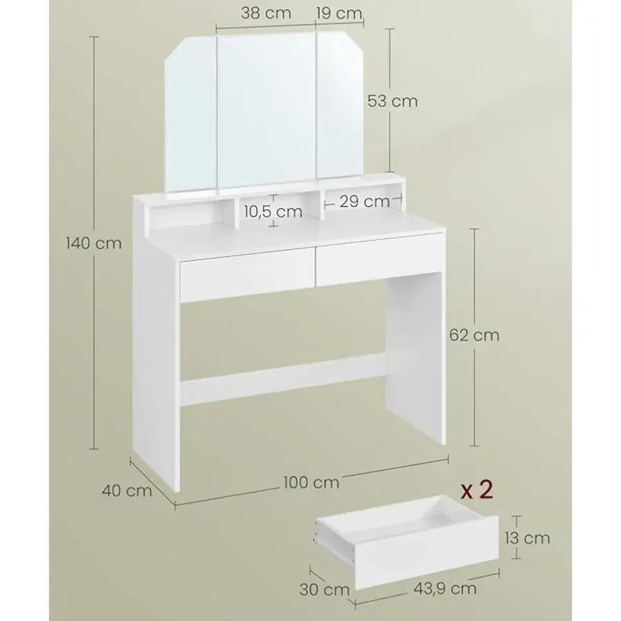Kaptafels-Parya Home Kaptafel, kaptafel met opklapbare spiegel en 2 laden