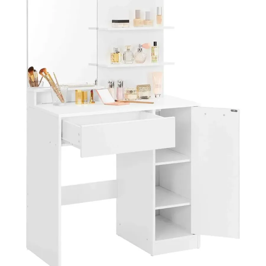 Kaptafels-Parya Home kaptafel met spiegel - 1 lade - 2 legplanken - wit