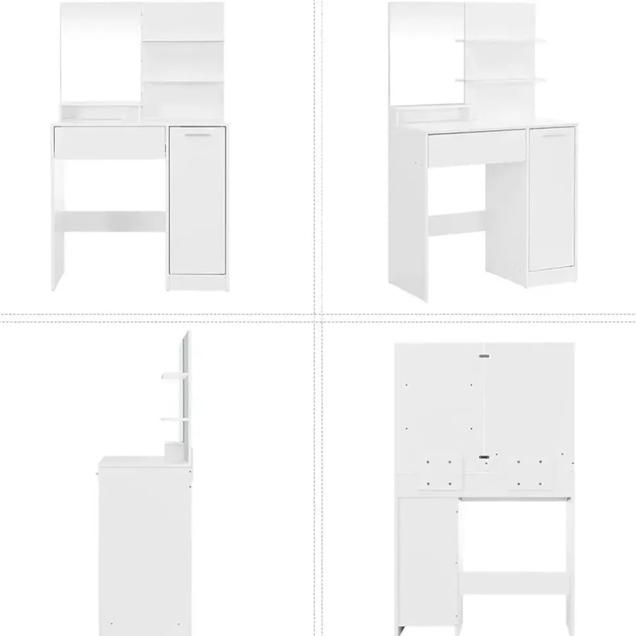 Kaptafels-Parya Home kaptafel met spiegel - 1 lade - 2 legplanken - wit