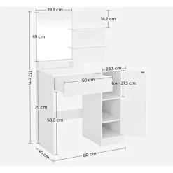 Kaptafels-Parya Home kaptafel met spiegel - 1 lade - 2 legplanken - wit