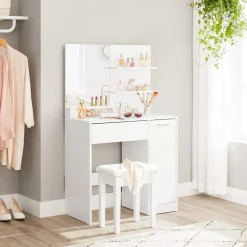 Kaptafels-Parya Home kaptafel met spiegel - 1 lade - 2 legplanken - wit
