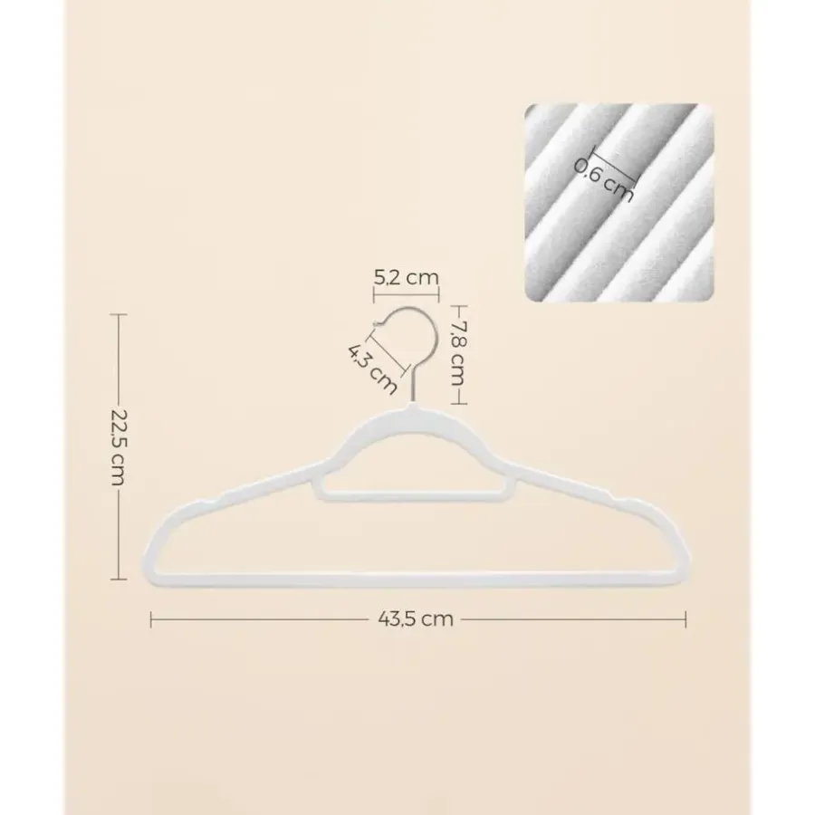 Parya Home kleerhangers, 50 stuks, fluweel, wit