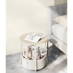 Parya Home Kleine ronde salontafel, bijzettafel met stoffen mand