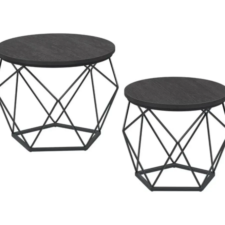Parya Home Ronde salontafels, set van 2 bijzettafels zwart
