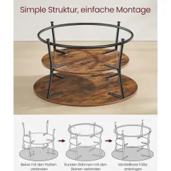 Parya Home Salontafel rond, Woonkamertafel, Sofatafel met plank