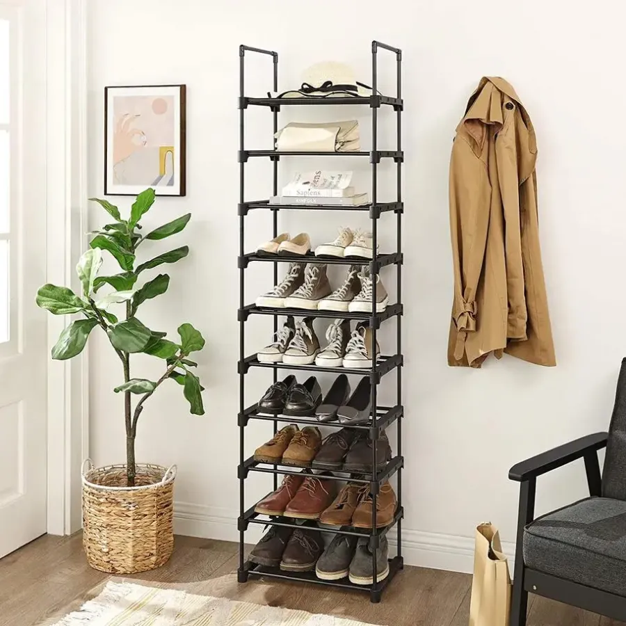 Kledingopbergers-Parya Home schoenenrek - 10 planken - metaal - zwart