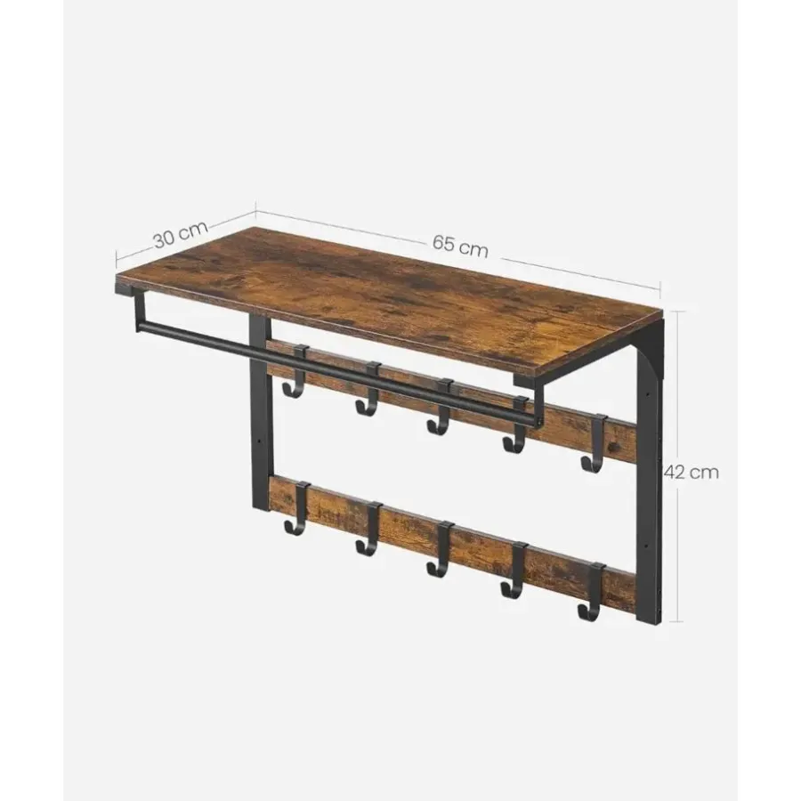 Parya Home wandkapstok, wandplank met 10 afneembare haken