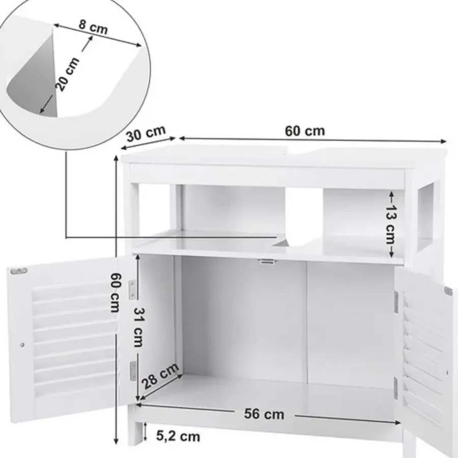 Wastafelkasten-Parya Home Wastafelonderkast, zonder wastafel, veel opslag, wit