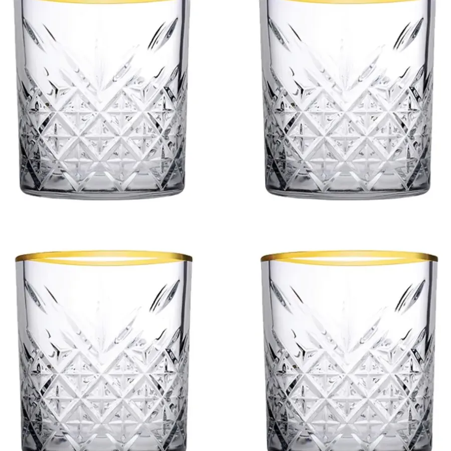 Pasabahce Tumbler met gouden rand Timeless 35.5 cl - Transparant Goud 4 stuk(s)