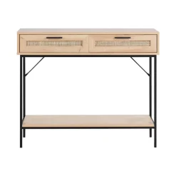 Sidetables-Beliani PASCO - Consoletafel - Lichte houtkleur - Rotan