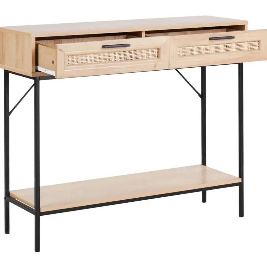 Sidetables-Beliani PASCO - Consoletafel - Lichte houtkleur - Rotan