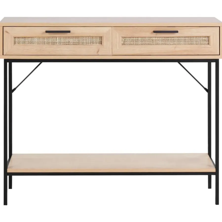 Sidetables-Beliani PASCO - Consoletafel - Lichte houtkleur - Rotan