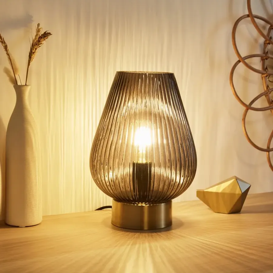 Tafellampen-Pauleen Crystal Gloom Tafellamp - E14 - Rookglas/Messing