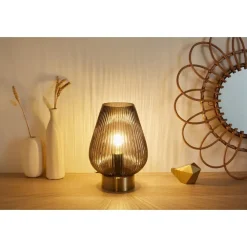 Tafellampen-Pauleen Crystal Gloom Tafellamp - E14 - Rookglas/Messing
