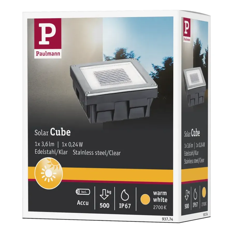 Grondspots-Paulmann Grondinbouwlamp Cube - Solar - 100x100mm - 0,24W - IP67