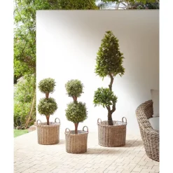 Bloempotten-Beliani PENDULA - Bloempot set van 3 - Bruin - PE rotan