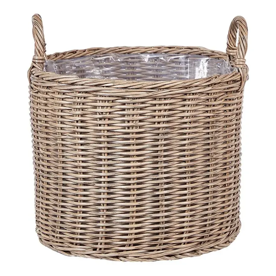 Bloempotten-Beliani PENDULA - Bloempot set van 3 - Bruin - PE rotan