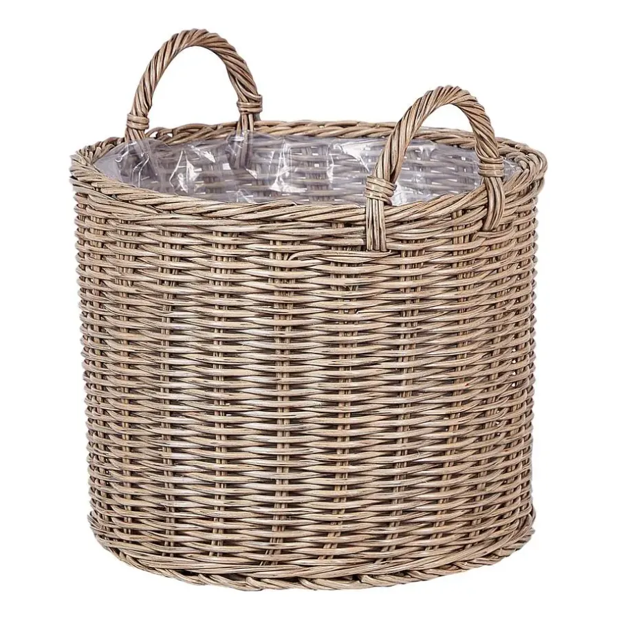 Bloempotten-Beliani PENDULA - Bloempot set van 3 - Bruin - PE rotan